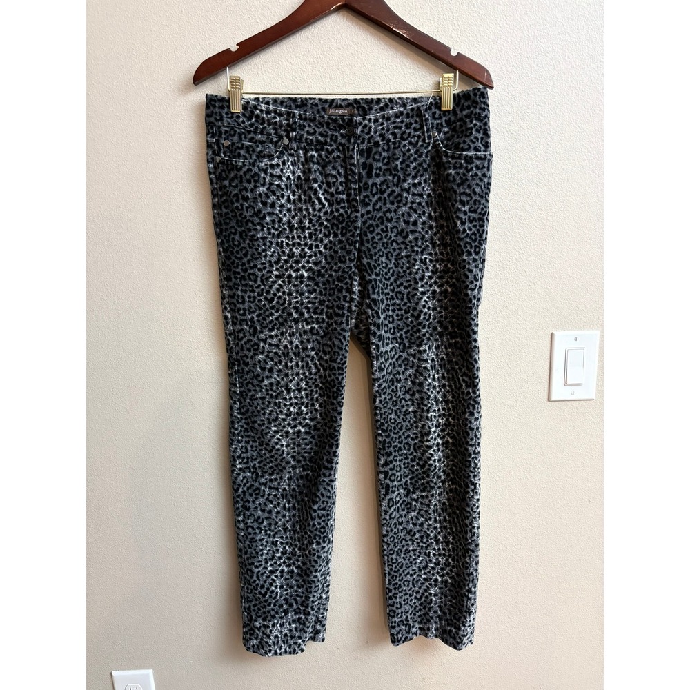 J. McLaughlin Velvet Pants Size 8 Grey Black Leopard Animal Print Straight Leg